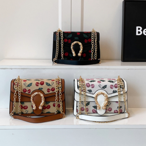 Cherry Patchwork Leather Double-Layer Chain Shoulder Bag